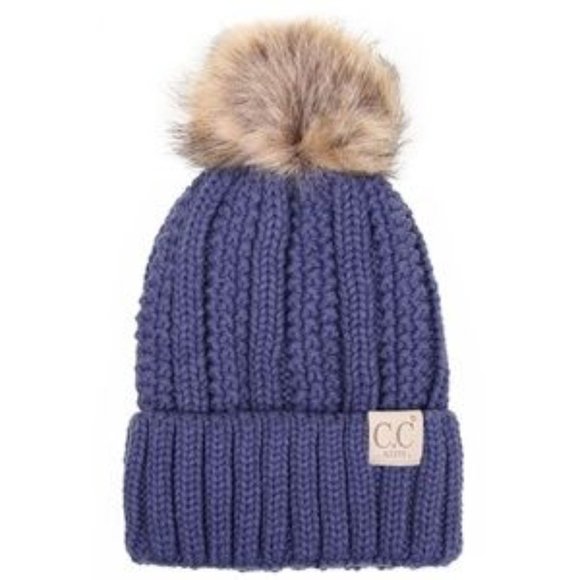 C.C Children Fuzzy Fleece Winter Beanie W. Pom - Picture 1 of 2